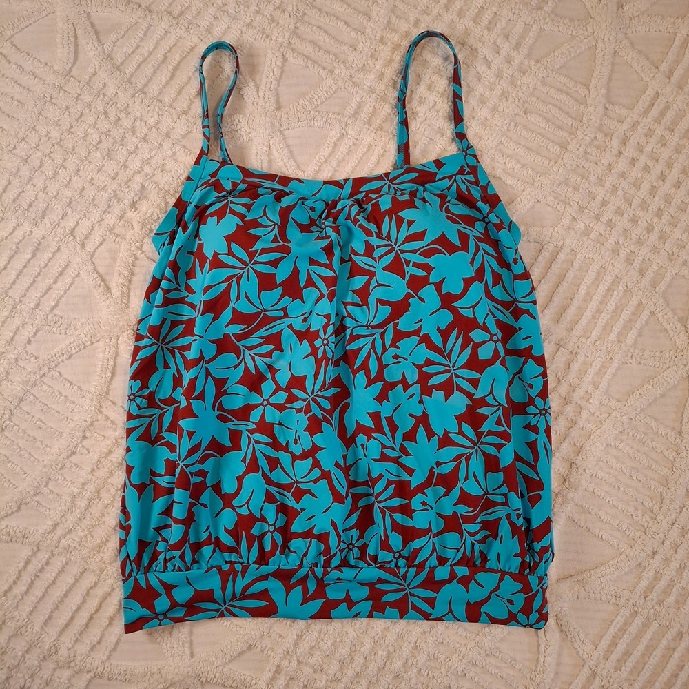 Lands End Womens 6 Tankini Top Blue Floral Blouson Adjustable Straps Lycra NWT